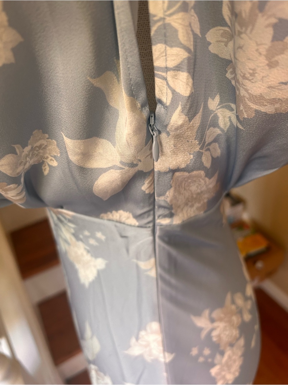 BHLDN Leila Blue Floral Maxi Dress 4 Deep V Flutter Sleeve Bridal Guest Shower - Picture 7 of 16